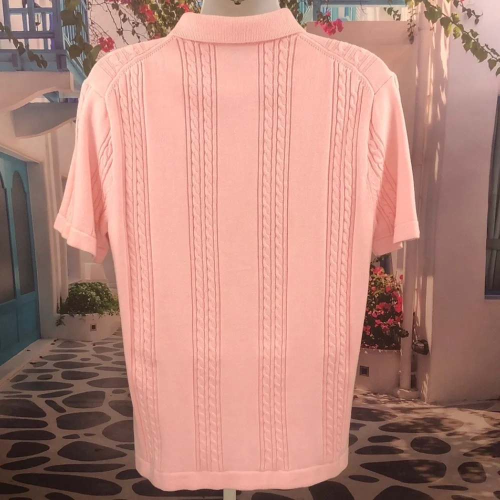 J. Crew Short Sleeve Light Pink Cable Knit Polo Cardigan